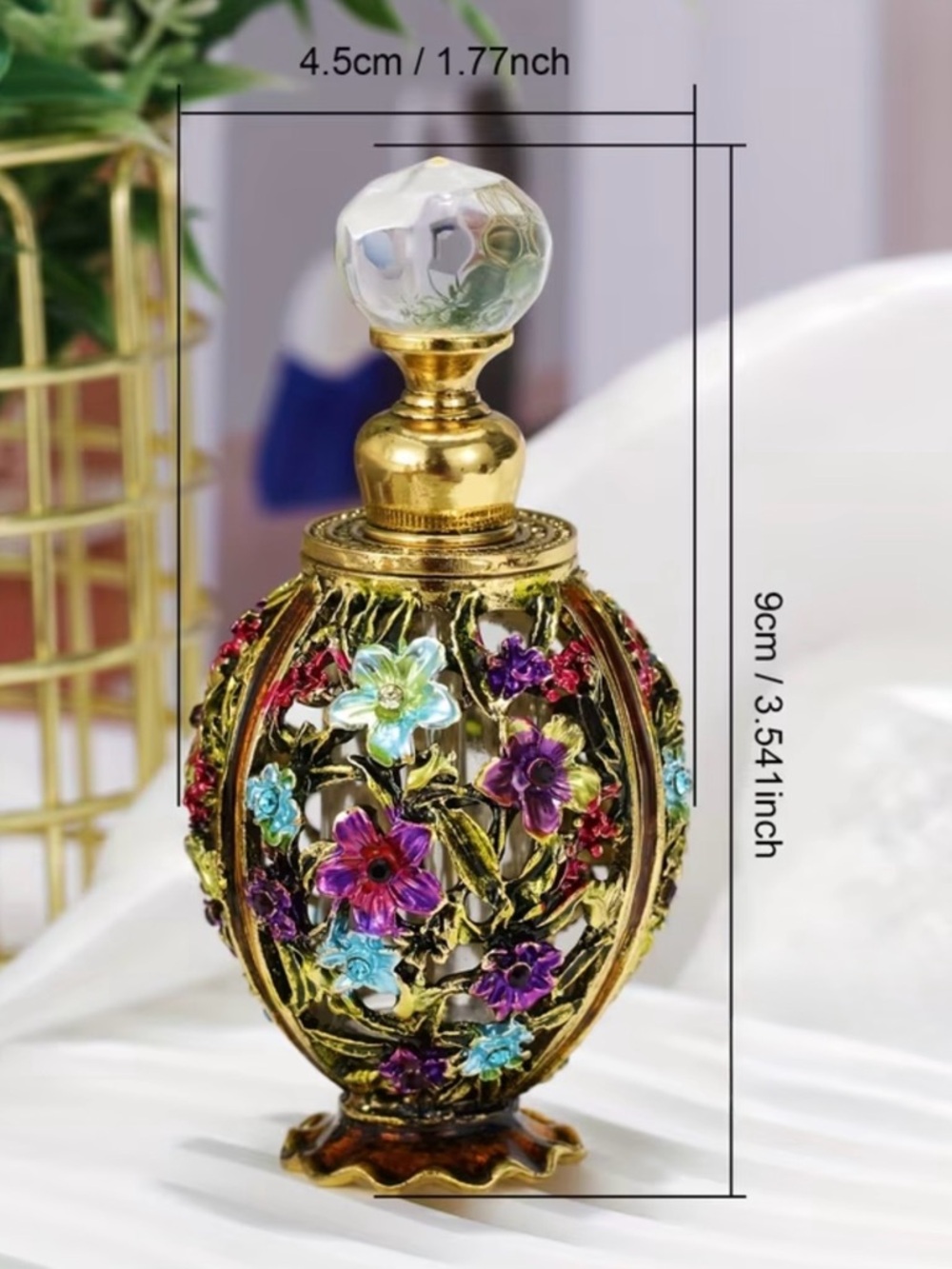 NIB Ornate Antique-Style Gold Floral Miniature Perfume Bottle - Multicolor - Picture 3 of 3